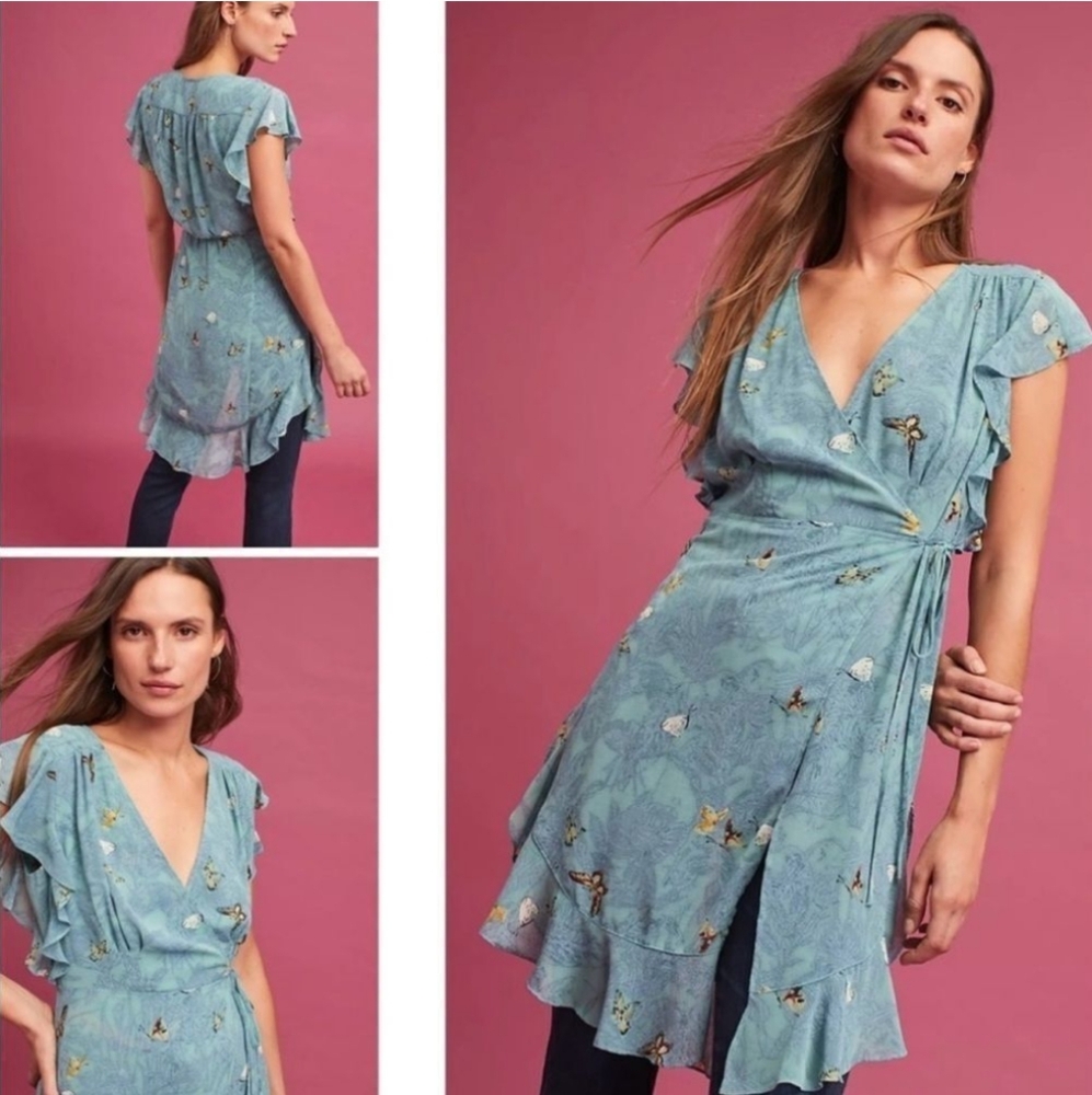 XS feather & bone anthro wrap tunic